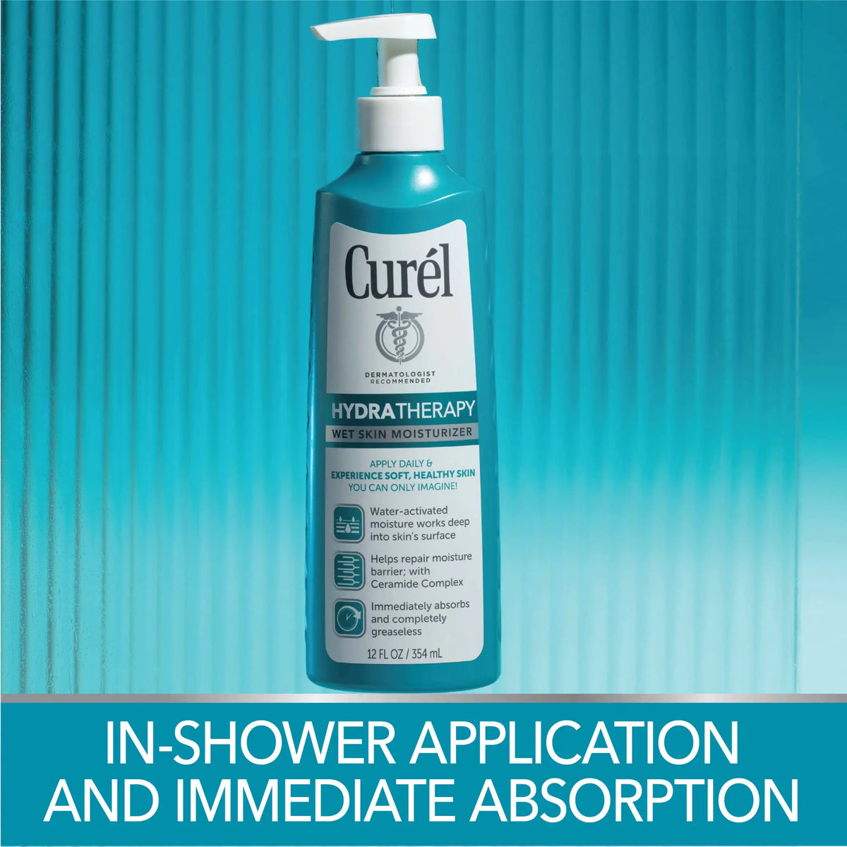 Curel Hydra Therapy In Shower Lotion, Wet Skin Moisturizer for Dry or Extra-dry Skin, with Advanced Ceramide Complex, for Optimal Moisture Retention, 12 Ounce 12 Fl Oz (Pack of 1) Rieworkes