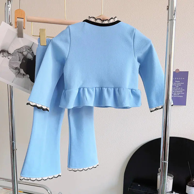 Cute Girls' Winter Fleece Sweater Set with Ruffles Mimarta