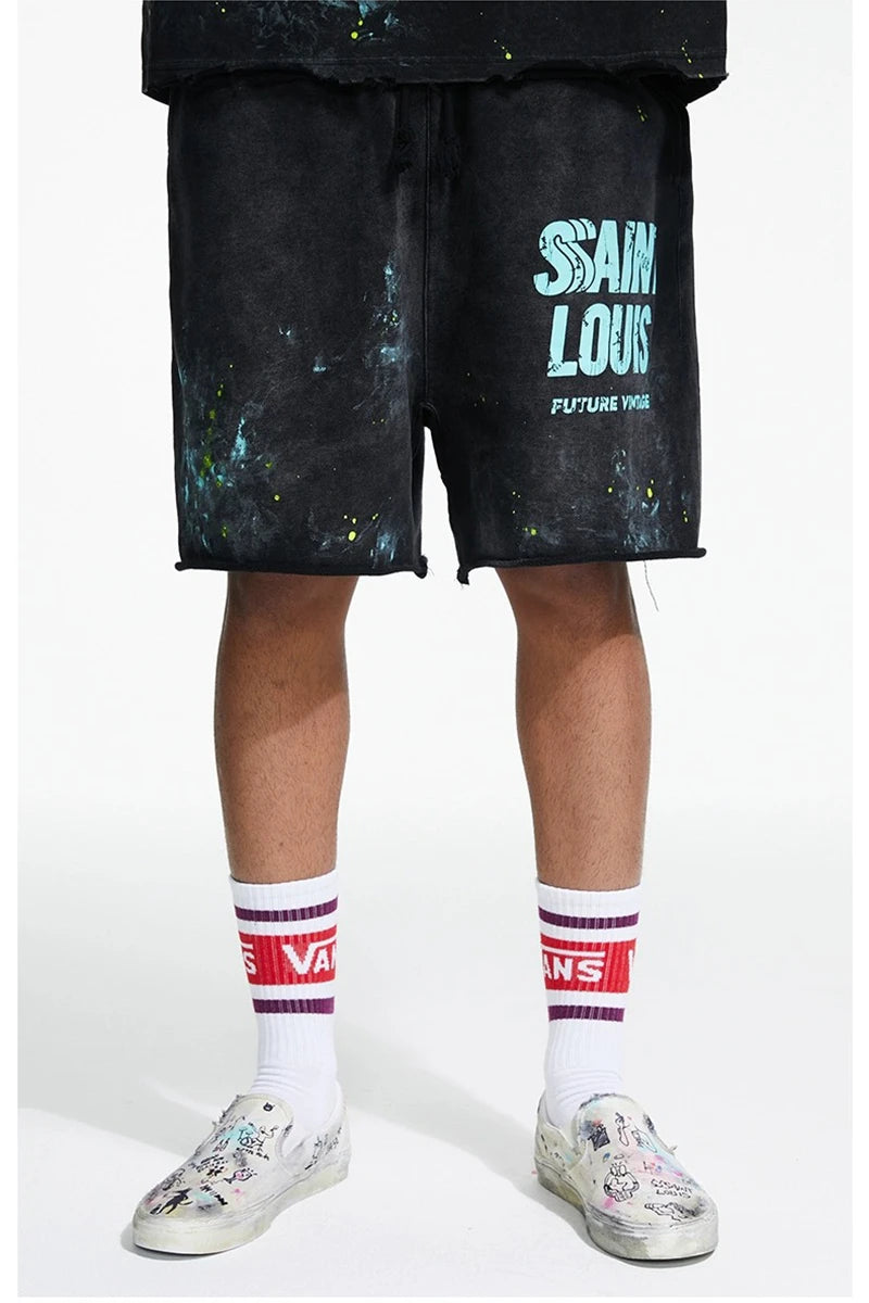SAINT LOUIS Handmade Ink Spray Retro Style Shorts Mimarta