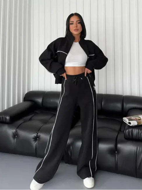 Women's Long Sleeve Half-Turtleneck Cardigan & Trousers Set Rieworkes