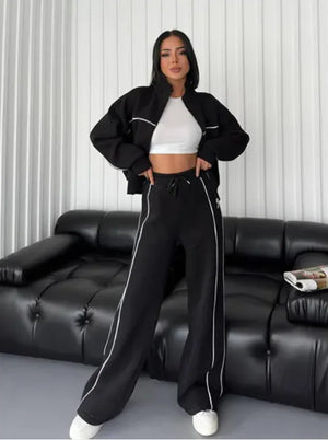 Women's Long Sleeve Half-Turtleneck Cardigan & Trousers Set Rieworkes
