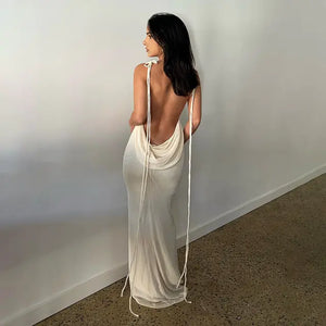 Open Back Slim Cami Strap Long Dresses Rieworkes