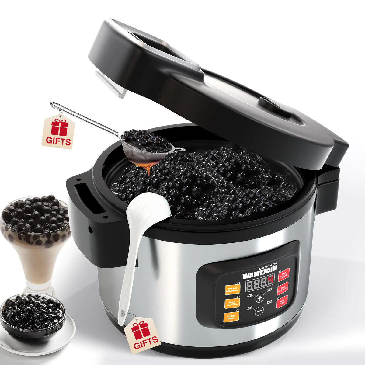 WantJoin 12L Boba Cooker Boba Maker Machine Commercial Tapioca Cooker for Pearls Commercial Boba Pearl Maker for Bubble TeaSuit for Restaurants Milk Tea Stores Dessert Stores Lounge Bars 1850W Rieworkes