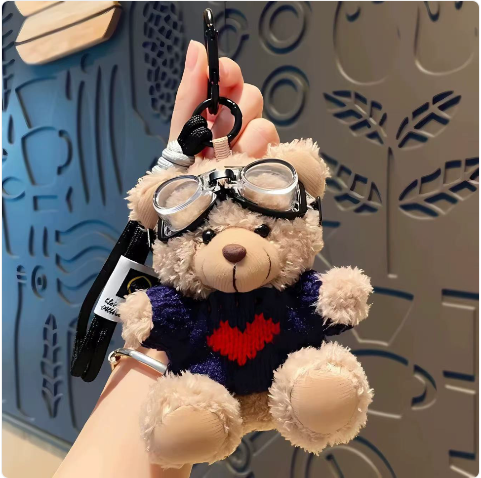 Cartoon Pilot Bear Plush Keychain Mimarta