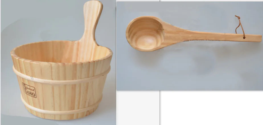 Wooden Sauna Bucket with Ladle for Showering Mimarta
