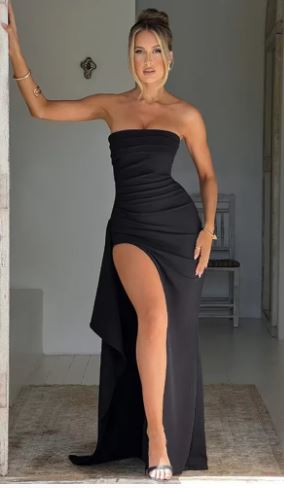 Strapless Asymmetrical High Split Maxi Dress Mimarta