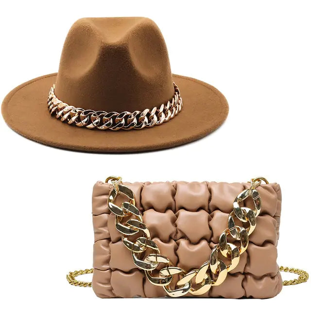 Fedora Hats Women Luxury Accessories Gold Chain Rieworkes