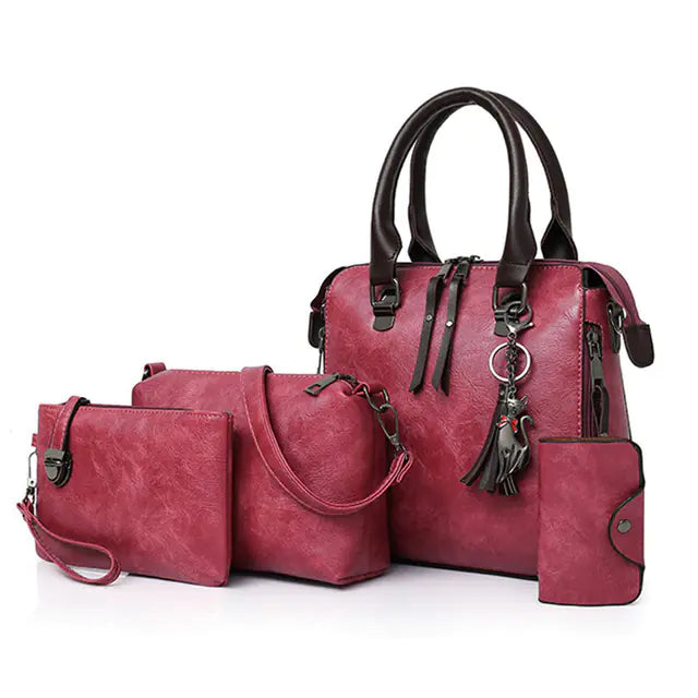 Luxury Women’s Leather Handbag &amp; Wallet 4-Piece Set Mimarta