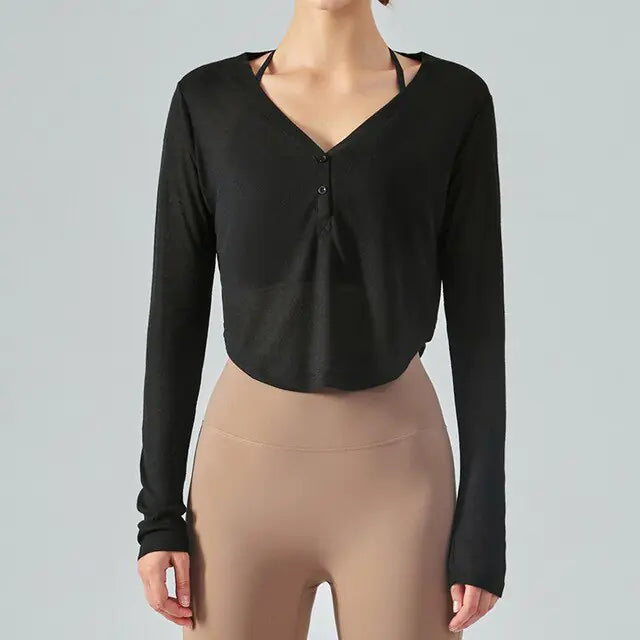 V-Neck Long Sleeve Yoga Top Sports Shirt Rieworkes