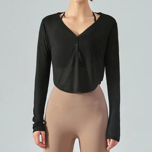 V-Neck Long Sleeve Yoga Top Sports Shirt Rieworkes