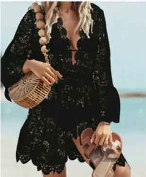 Lace Bathing Suit Cover Up Boho Beach Women Maxi Bikini Sundress Dress Summer US Rieworkes