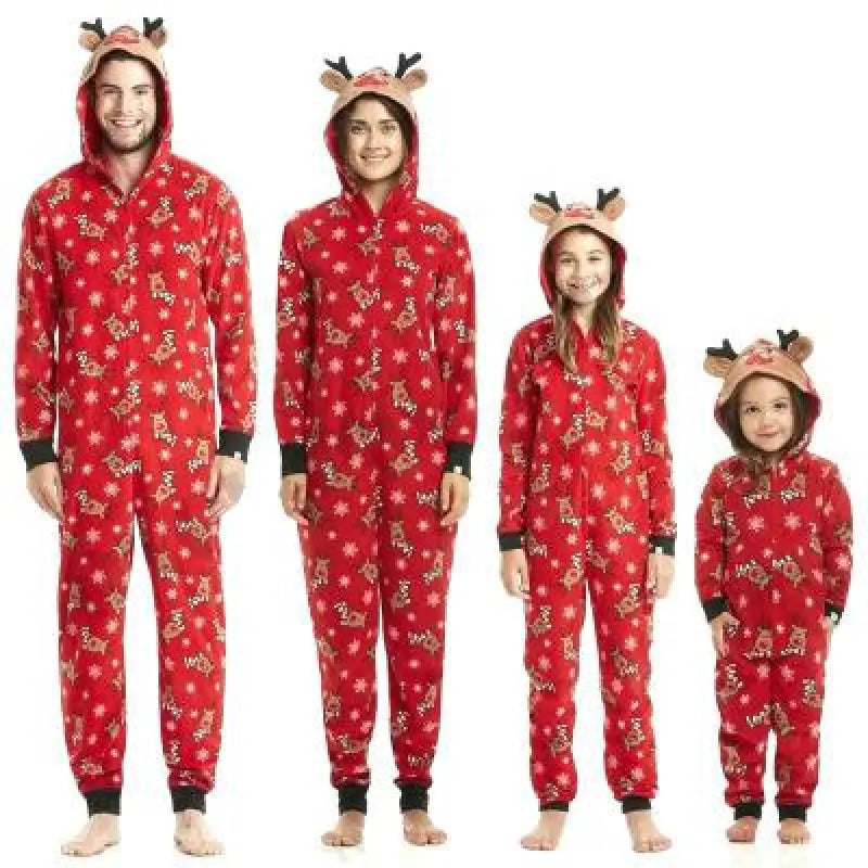 Fashionable Hooded Christmas Print Jumpsuit Mimarta