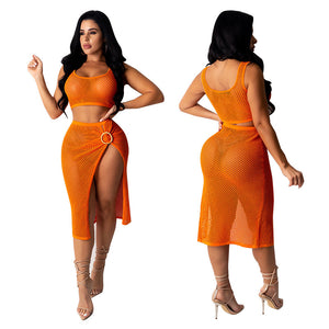 Women's Mesh Elastic Waist Sexy Skirt Set (2 Pieces) Mimarta