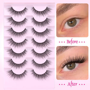 Lashes Wispy Natural False Eyelashes Mink Lashes 7 Pairs Cat Eye Lashes 3D Soft Lightweight Lashes Reusable Strip Lashes by EYDEVRO Wispy C Curl Rieworkes