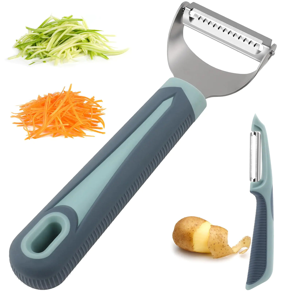 Julienne Peeler Vegetable Peeler -Y Carrot Shredder Julienne Slicer with 4.8 Long Silicone Handle -Potato Peeler Swivel Peeler for Kitchen Set of 2 Blue Mimarta