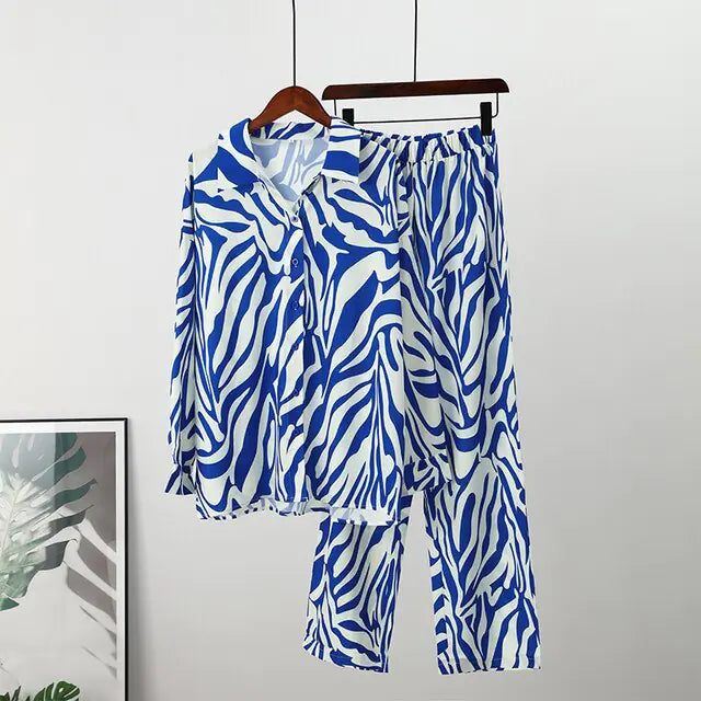 Loose Stripe Pants Set Elegant Long Sleeve Top Rieworkes