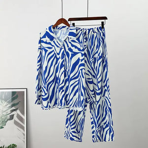 Loose Stripe Pants Set Elegant Long Sleeve Top Rieworkes