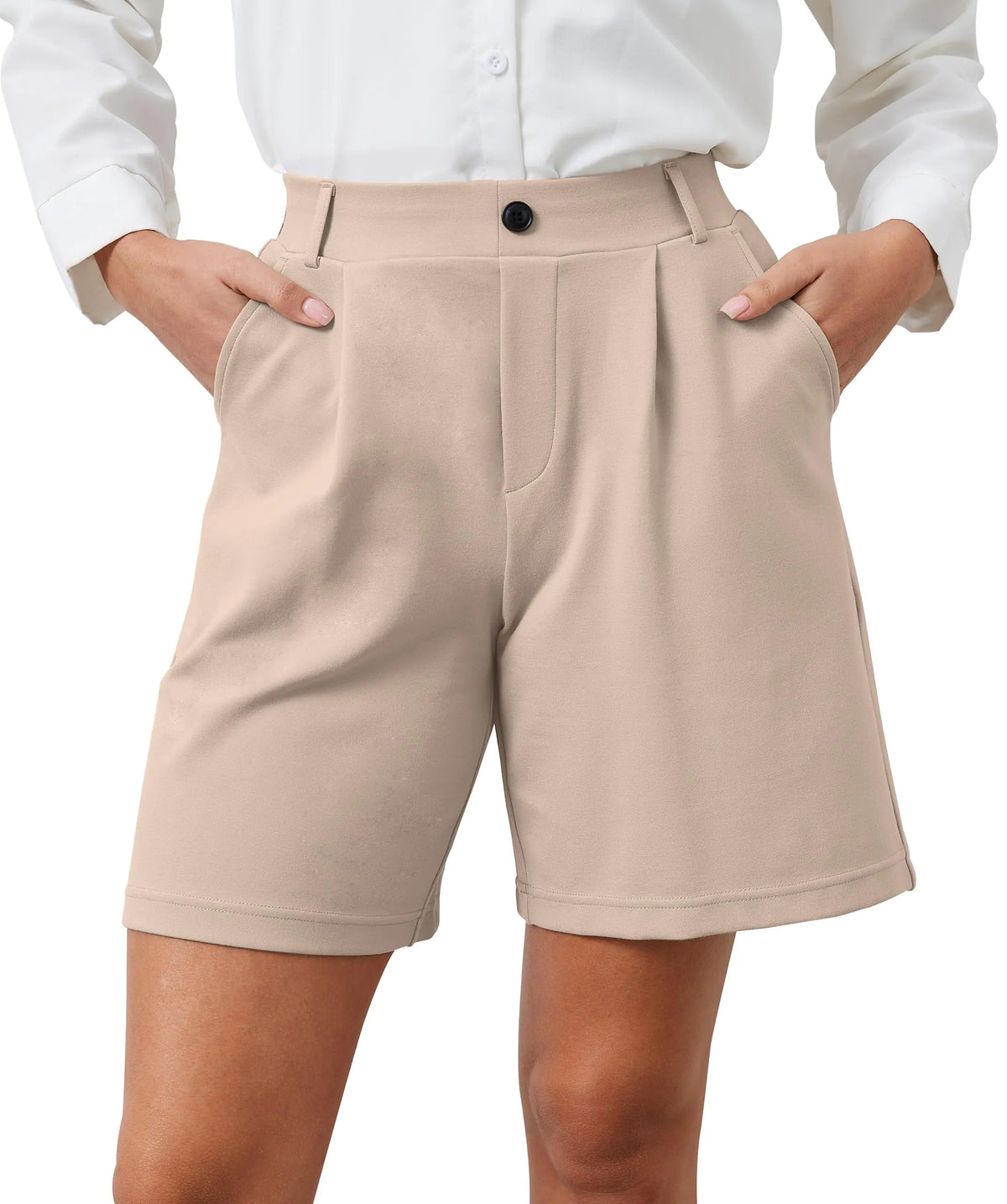 VIMPEP Yoga Dress Shorts for Women Pleated Pull On Wide Leg High Waist Work Shorts Woman Business Casual Lounge Office with Pockets D601 7 Khaki S Mimarta
