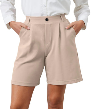 VIMPEP Yoga Dress Shorts for Women Pleated Pull On Wide Leg High Waist Work Shorts Woman Business Casual Lounge Office with Pockets D601 7 Khaki S Mimarta