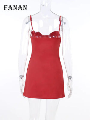 Elegant Red Sleeveless A-line Mini Dress for Women - Summer 2022 Fashion Club Party and Birthday Outfit Rieworkes