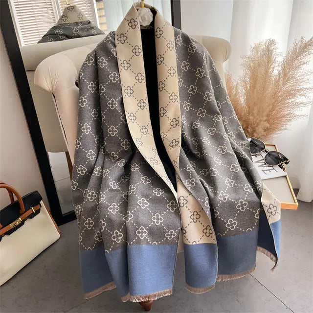 Luxury Floral Winter Poncho and Cashmere Scarf Set Mimarta