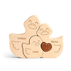 Customizedbee Wooden Family Puzzle Cute Ducks Toy Personalized Puzzles with 2–5 Names Birthday Anniversary Valentines Day Gifts for Kids Friends Families Personalized Gifts Mimarta