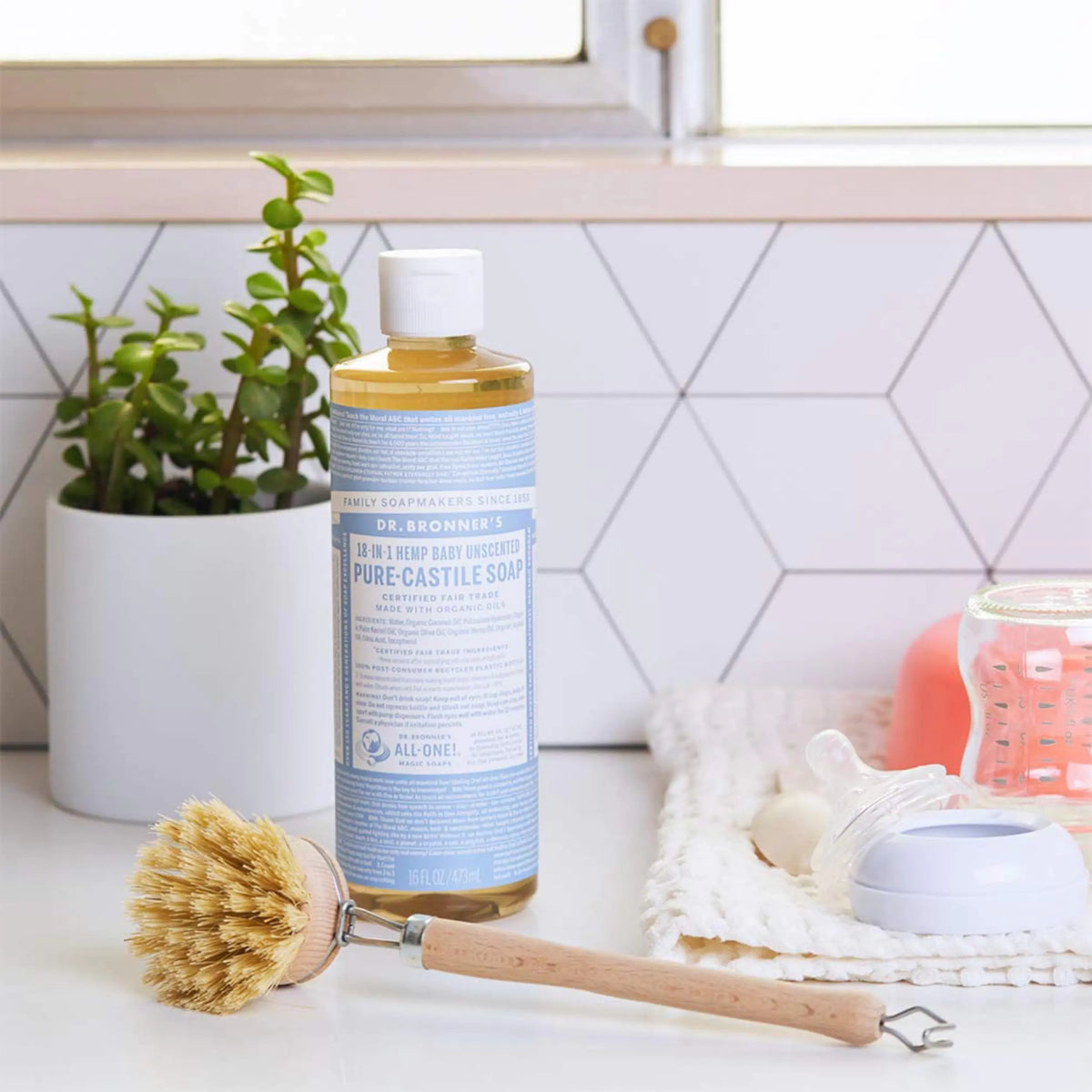 Dr. Bronner’s - Pure-Castile Liquid Soap (Baby Unscented, 16 Ounce) - Made with Organic Oils, 18-in-1 Uses: Face, Hair, Laundry & Dishes For Sensitive Skin & Babies, No Added Fragrance, Vegan, Non-GMO 16 Fl Oz (Pack of 1) Rieworkes