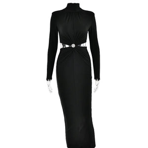 Fashionable Women's Half Turtleneck Long Sleeve Dress Mimarta
