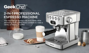 Geek Chef 20-Bar Espresso Maker with Milk Frother – Stainless Steel Espresso Machine for Lattes, Cappuccinos & More, 1.8L Tank Rieworkes