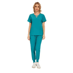 Stretch Women Slim Fit Scrubs Medical Uniforms Set Rieworkes