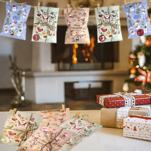 24Pcs Christmas Advent Calendar Bags Kit Envelope Shape Gift Bags With 1 To 24 Countdown Number Stickers Santa Claus Snowman Pattern Goodie Candy Treat Bag With Clips And Rope For Xmas Tree Decoration Mimarta