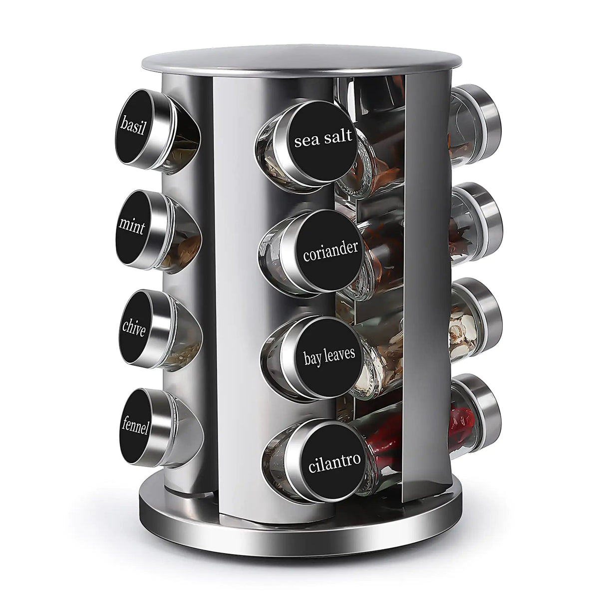 DOUBLE 2 C Revolving Countertop Spice Rack Stainless Steel Seasoning Storage OrganizationSpice Carousel Tower for Kitchen Set of 16 Jars (16Jars) Mimarta