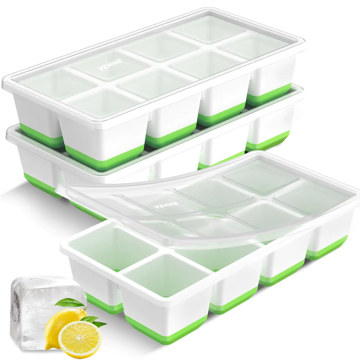 VEHHE Large Ice Cube Molds Stackable Whiskey Ice Cubes Mold Easy Release Ice Molds with Removable Lid for Cocktail Whiskey Juice (Green) Mimarta