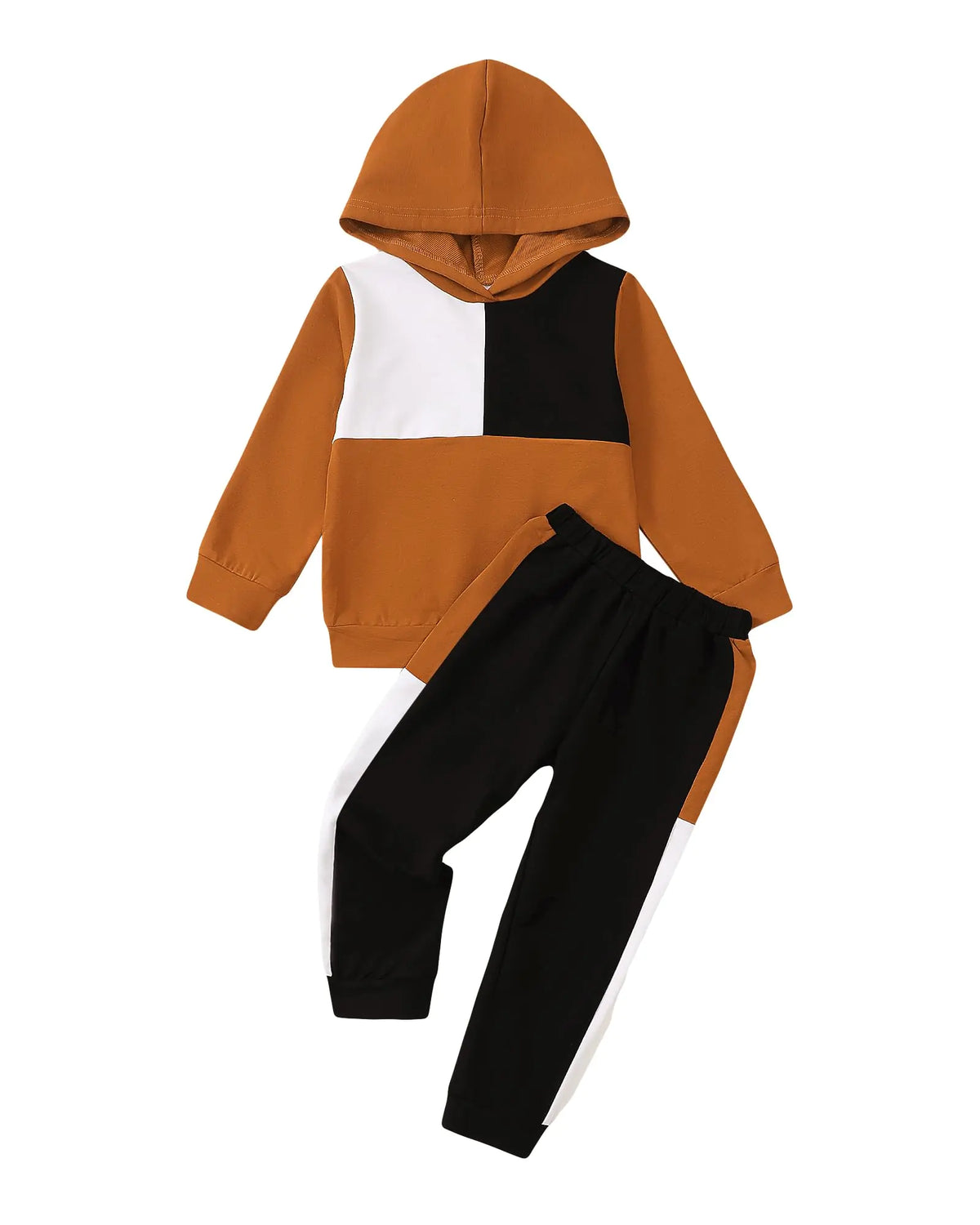 Toddler Boy Clothes 3T 4T Boys clothes Brown Block Long Sleeve Hoodie Sweatshirt Pants Sweat Suit Set 4 Year Old Boy Fall Winter Outfits Rieworkes