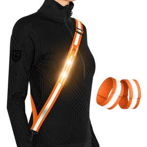 LED Reflective Running Gear High Visibility Reflective Belt Sash with Armband for Walking at NightAdjustable Running Safety Gear Light Up Running Belt for Runners Walkers Men Women (Orange) Mimarta