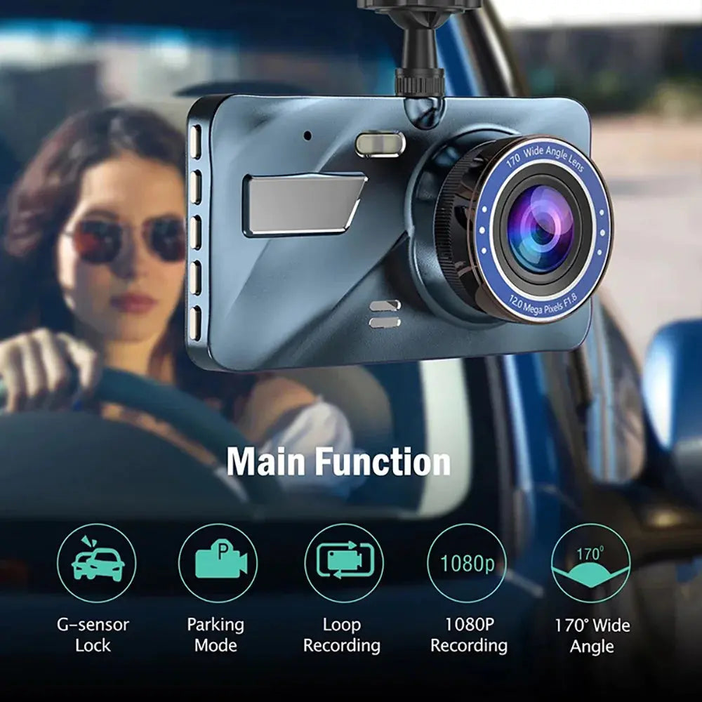 Touch Screen Dash Cam 4" 1080P Dual Lens Car DVR Recorder Front And Rear Camera Rieworkes