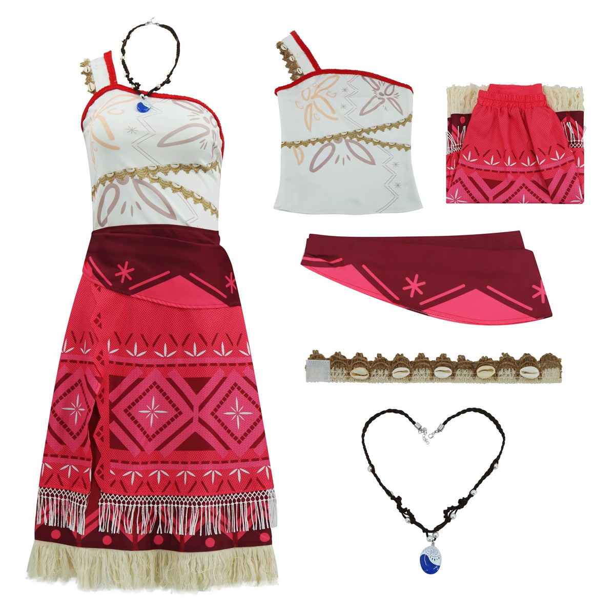 Tropical Island Princess Dress for Women Ocean Hawaiian Adventure Halloween Costume Skirt with Necklace Party Dress Up M Mimarta