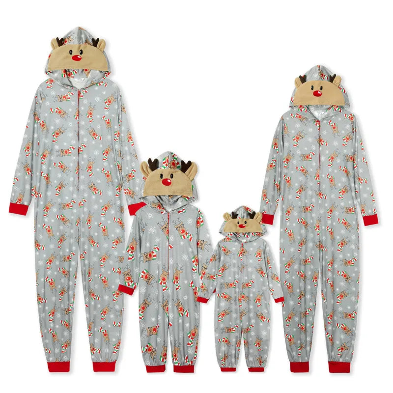 Fashionable Hooded Christmas Print Jumpsuit Mimarta