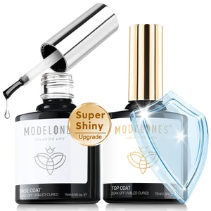 modelones Gel Top Coat, 15 ml 2024 Upgrade Super Shiny Gel Base and Top Coat Set, Soak Off Nail Lamp Acid Free No Wipe Clear Base Top Gel Nail Polish C-15ml Base and Top Coat Rieworkes