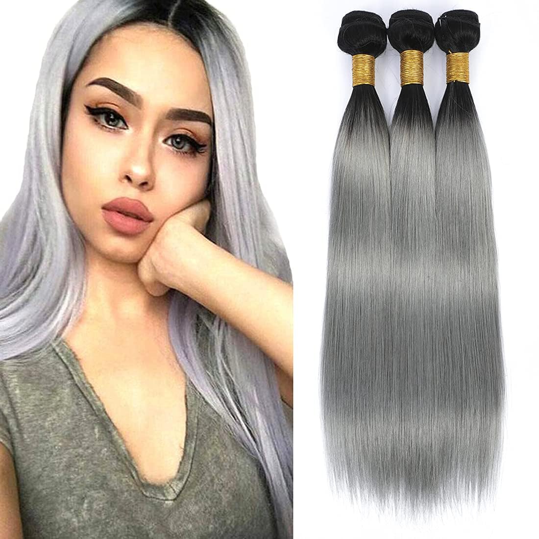Bafamiya Bundles Human Hair Straight T1B/GREY Human Hair Bundles Unprocessed Brazilian Virgin Wave Bundles Human Hair T1B/GREY Human Hair Quick Weave Hair Extension Mimarta