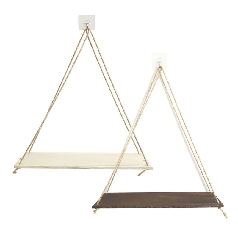 Wall-Mounted Wooden Shelf with Decorative Rope Planter Mimarta