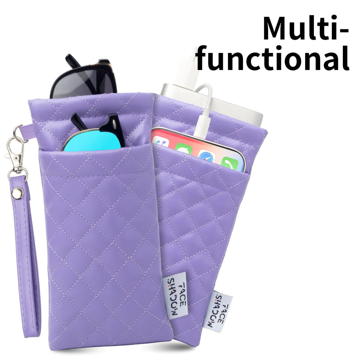 Face Shadow Double Glasses Case Soft Eyeglass Case For Women Men Squeeze Top Sunglasses Case With Cleaning Cloth Pu Purple Rieworkes
