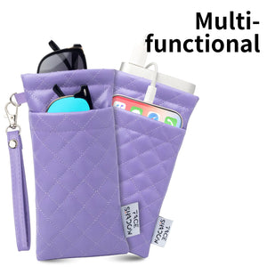 Face Shadow Double Glasses Case Soft Eyeglass Case For Women Men Squeeze Top Sunglasses Case With Cleaning Cloth Pu Purple Rieworkes
