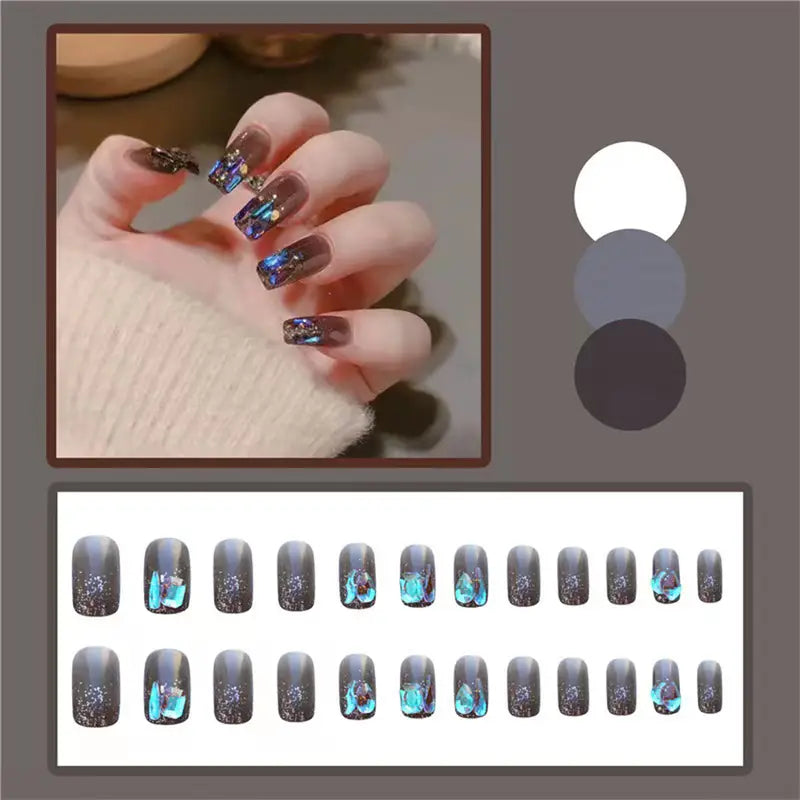 24 Pcs Luxury Purple Starry Short Fake Nails Set Mimarta
