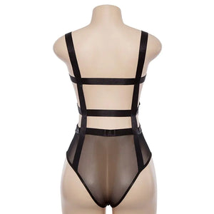 Bangniweigou Sheer Mesh Bodysuit - Sexy Spaghetti Strap Backless Romper for Women Rieworkes