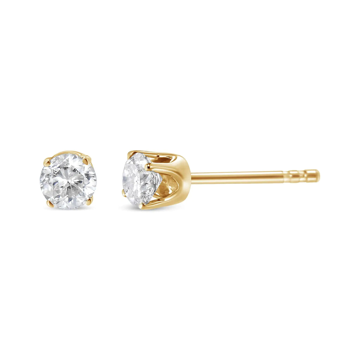 AGS Certified 14K Yellow Gold 1/2 cttw 4-Prong Set Brilliant Round-Cut Solitaire Diamond Push Back Stud Earrings (S-T Color, I1-I2 Clarity) Rieworkes