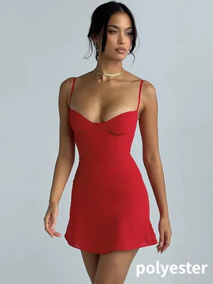 Elegant Red Sleeveless A-line Mini Dress for Women - Summer 2022 Fashion Club Party and Birthday Outfit Rieworkes