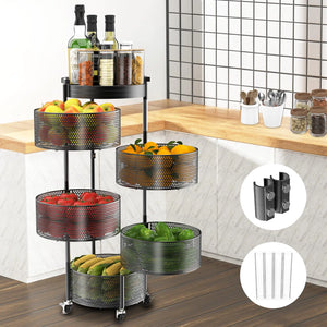 Amundo Fruit and Vegetable Basket Bowls for Kitchen5 Tier Rotating Storage Rack Cart With Metal Top LidDouble fixing ＆Metal Support Wheels Kitchen Storage Rack For Potato Onion Bread BananaBlack Mimarta