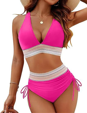Bikini Set With Color Blocking Drawstring Swimsuit Rieworkes