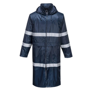 Portwest F438 Mens Waterproof Raincoat - Reflective Long Rain Jacket with Hood and Pockets Navy Large Mimarta